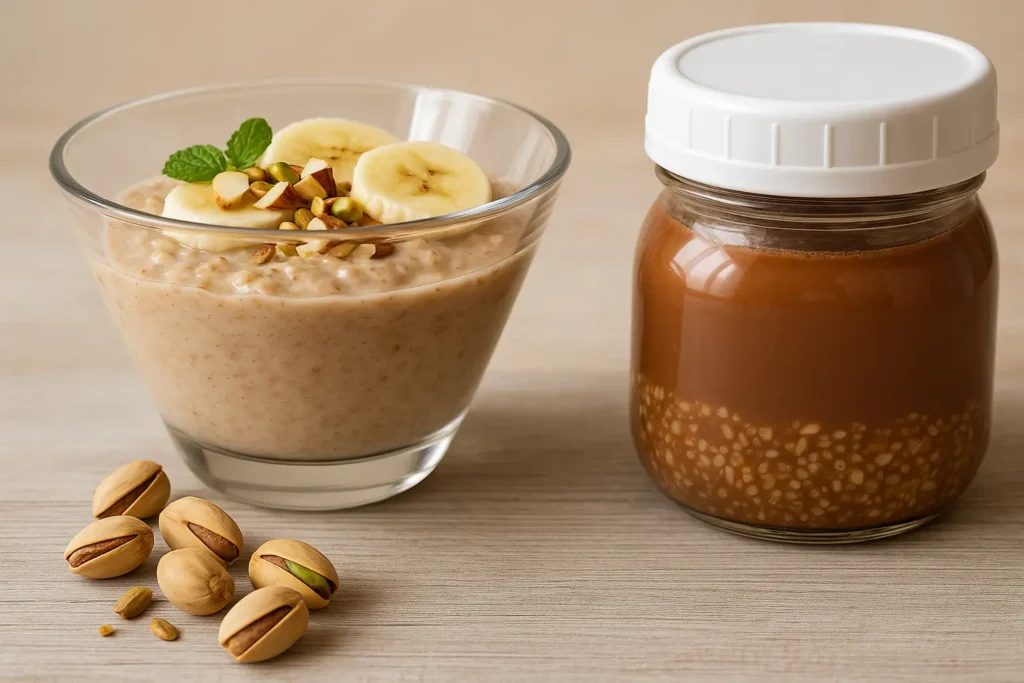 Bowl of steel-cut oats and quinoa porridge topped with cinnamon.