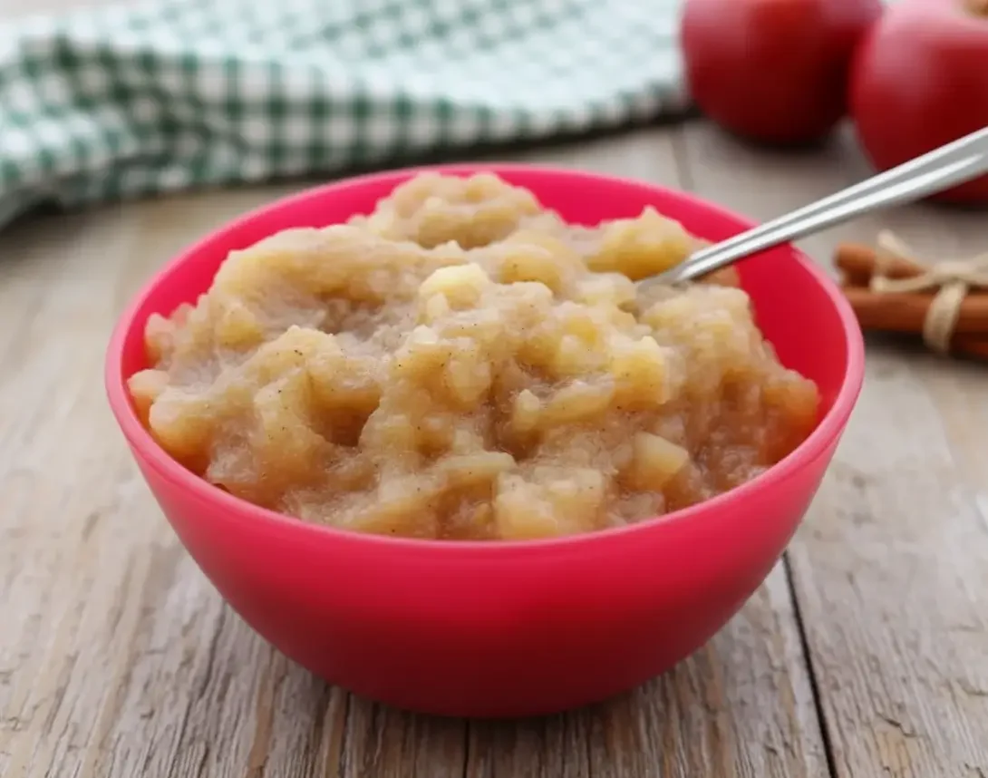 Bowl of homemade applesauce garnished with cinnamon.