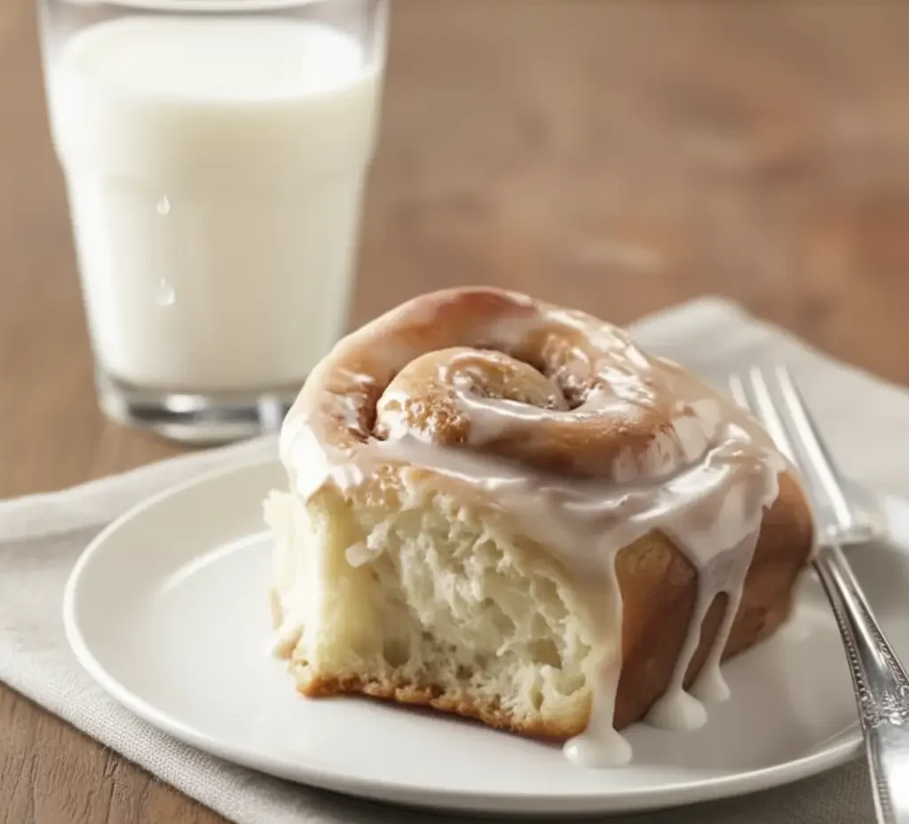 Classic cinnamon rolls topped with creamy icing, golden and fluffy.