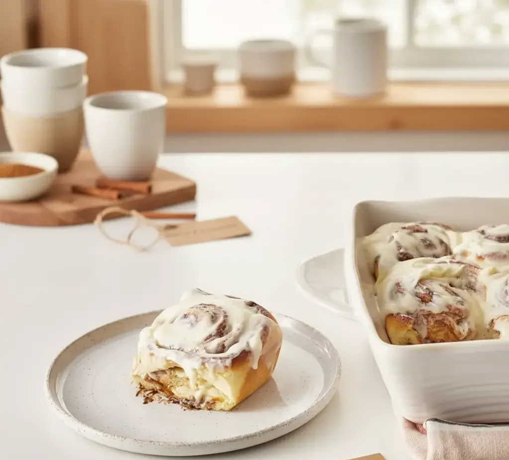 Classic Cinnabon-style cinnamon rolls with glossy cream-cheese icing.