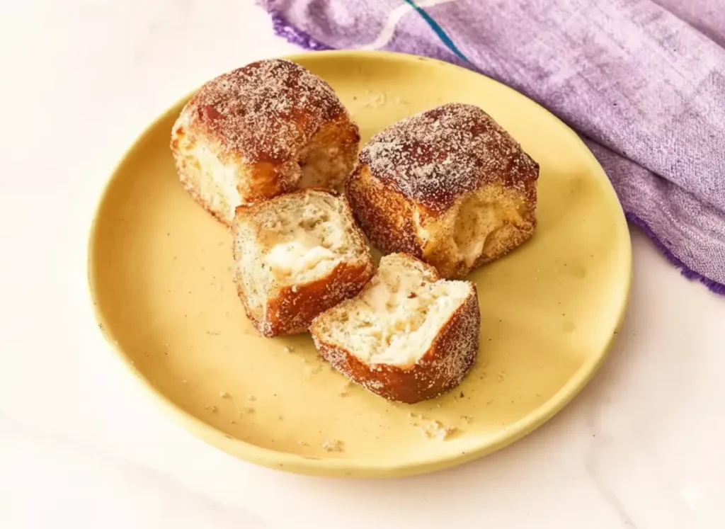 Copycat Cinnabon style Hawaiian rolls dusted in cinnamon sugar, cream cheese filled