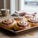 Danish cinnamon snails — cardamom dough rolls with cinnamon filling on parchment.
