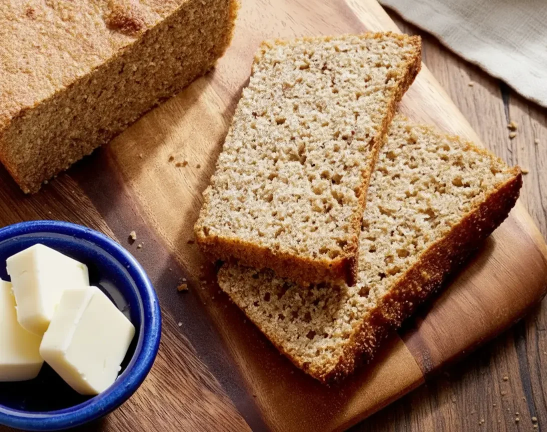 Two loaves of homemade Ezekiel sprouted grain bread cooling on a wire rack, sliced.
