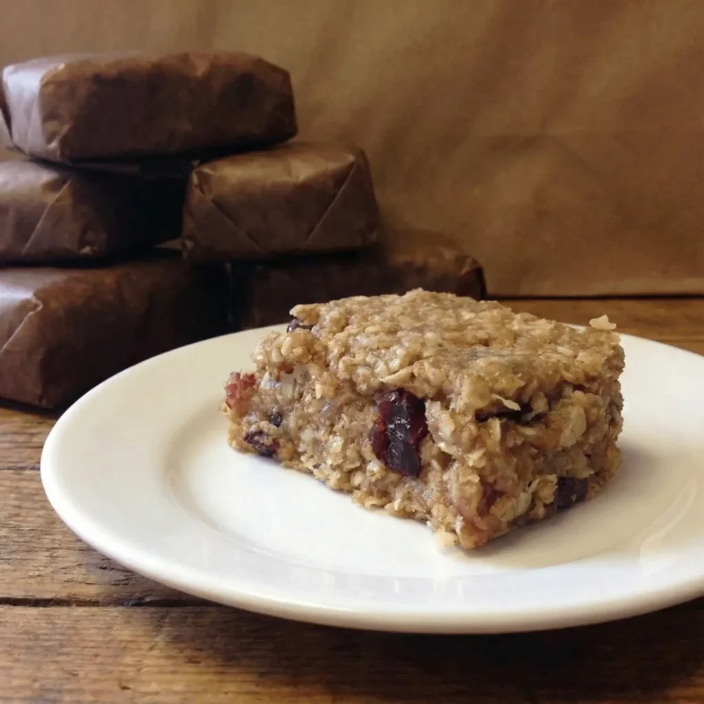 Stack of homemade Playgroup Granola Bars with oats and raisins visible