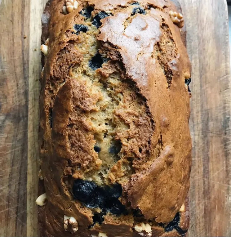 Sliced Healthier Banana Banana Bread loaf showing moist crumb and banana flecks